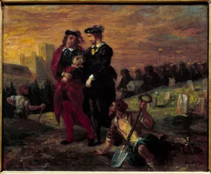 Hamlet et Horatio au cimetière. Acte V de la pièce de William Shakespeare « Hamlet »