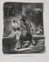 Illustrations pour Faust : Méphistophélès et Faust fuient après le duel, 1828