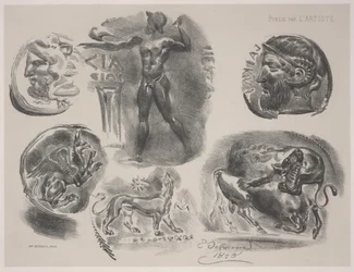 Feuille de six médailles anciennes