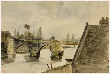 Le vieux pont de Nantes, vers 1827 (aquarelle sur papier vélin crème)