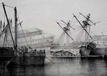 Brigantine, lithographie par Ferdinand Perrot