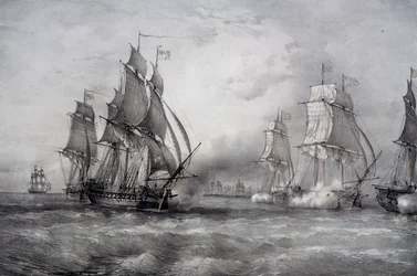 Paul Jones attaquant la flotte britannique commandée par Pearson et arrivant de la mer Baltique