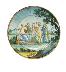 Assiette de Sienne, avec Hercule amenant Alceste devant le roi Admète, vers 1745