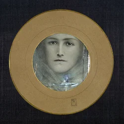 Yeux bruns et fleur bleue, vers 1905 (pastel et gouache sur papier)
