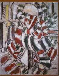 Femme en rouge et vert