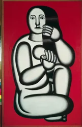Nu féminin sur fond rouge