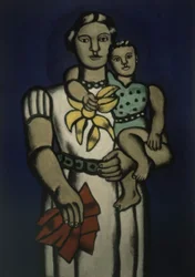 FEMME AVEC SON ENFANT DANS LES BRAS