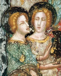 Fresque de la chapelle Saint-Michel : scènes des joies de la Vierge Marie