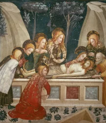 Jésus dans le tombeau avec les apôtres et sa mère