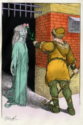 Illustration de Filiberto Scarpelli (1870-1933) pour la fable "" Buona sera Ezzechiello "" (Bonsoir Ezéchiel) tirée d