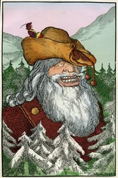 Illustration de Filiberto Scarpelli (1870-1933) pour la fable "" La montagna di cristallo "" (La montagne de cristal) tirée d