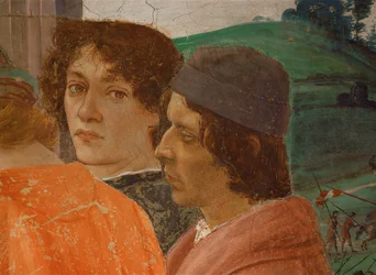 Deux jeunes gens regardant la crucifixion de saint Pierre (peinture murale)