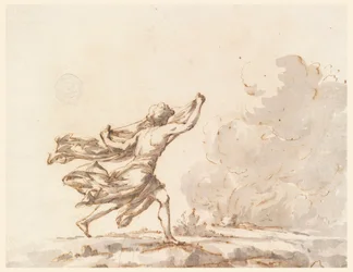 Dessin, Un jeune homme courant vers un feu, milieu du XVIIIe siècle