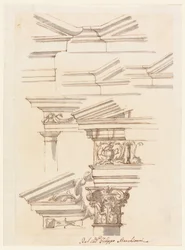 Dessin, Études pour les entablements et le fronton, vers 1770