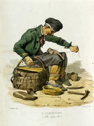 Petite entreprise de la ville de Naples : le savetier. Gravure d