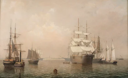 Navires marchands au large du port de Boston, 1863