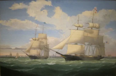 Les navires "Winged Arrow" et "Southern Cross" dans le port de Boston