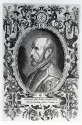 Abraham Ortelius, frontispice de son Theatrum Orbis Terrarum, 1579