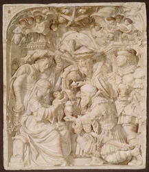 Adoration des mages, relief en albâtre et doré peint, flamand, inscrit 