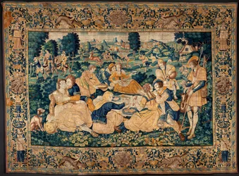 Tapisserie flamande. Le repas champêtre (Het landelijk maal). Atelier d