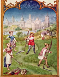 Le mois de juin : Fenaison, du Breviarium Grimani, c.1515