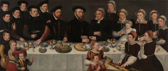 Pierre de Moucheron, sa femme Isabeau de Gerbier et leurs dix-huit enfants, 1563