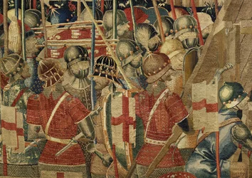 Tapisserie montrant les conquêtes du roi Alphonse V de Portugal, Tournai. (détail)