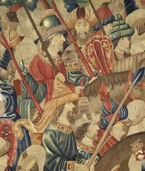 Tapisserie montrant les conquêtes du roi Alphonse V de Portugal, Tournai. Détail.