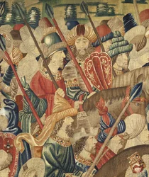 Tapisserie montrant les conquêtes du roi Alphonse V du Portugal, Tournai (détail)