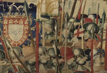 Tapisserie montrant les conquêtes du roi Alphonse V du Portugal (Conquistas de Alfonso V de Portugal), Tournai. (détail)