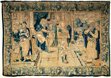 Les collections universitaires. Tapisserie flamande. Moïse brise la couronne de Pharaon. Oudenaarde. 350x510cm. Vers 1550.