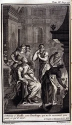 Ulysse rencontre Pénélope, qui ne le reconnaît pas. Illustration pour le livre XIX de l