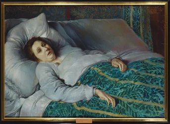 Jeune femme sur son lit de mort (peinture sur toile)