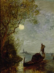 Scène au clair de lune avec gondole