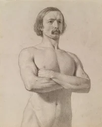 Étude académique de nu, mi-longueur avec moustache et bras croisés, 1849