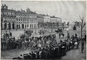 Départ de la course cycliste Bordeaux-Paris en 1891 - gravure par Meaulle de 1891