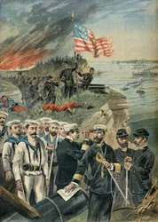 Débarquement des troupes américaines à Guantanamo, guerre hispano-américaine de 1898 (Gravure)