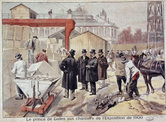 Le Prince de Galles (Édouard VII) visitant les chantiers de la future Exposition Universelle - dans "Le Petit Journal"