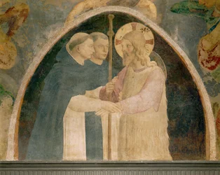 Le Christ pèlerin accueilli par deux moines dominicains