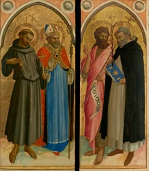 Saint François et un saint évêque, saint Jean-Baptiste et saint Dominique, fin des années 1420 (tempera et feuille d