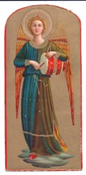 Lithographie en couleur de Fra Angelico, ange jouant du tambour, c.1910