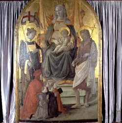 Madone et Enfant en trône avec SS. Étienne, Jean-Baptiste, Francesco Datini et la famille Ceppo
