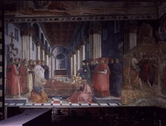 La célébration des reliques de Saint-Étienne (montrant une partie du martyre de Saint-Étienne), 1452-66