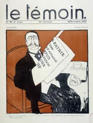 Affaire Dreyfus: «Encore un traître juif!... Je ne suis pas antisémite, mais, vraiment, celui-là aurait pu être catholique» (bourgeois juif lisant la presse), dessin par Xavier Gose - dans «Le Témoin» du 02/11/1907