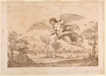 Ange avec deux enfants dans ses bras