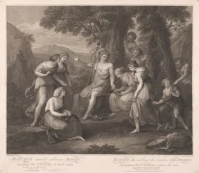 Bacchus parmi des rochers solitaires enseignant aux nymphes à composer des vers