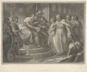 Édouard, prince de Galles, présentant à son père Édouard III le roi Jean de France captif et ses fils après la bataille de Poitiers
