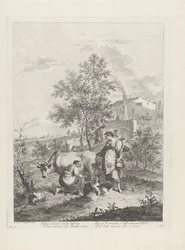 Paysage avec une trayeuse de vaches