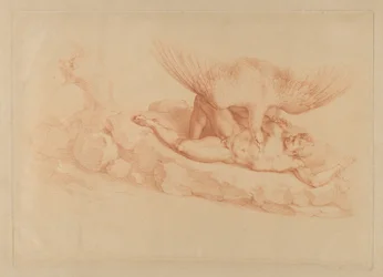 Prométhée, nu, enchaîné à un rocher, regardant un aigle au-dessus de lui, 1795