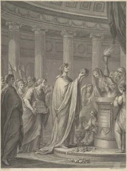 Le général romain Jules César dédie le temple de Vénus Genitrix au forum de César, Rome, 46 av. J.-C.